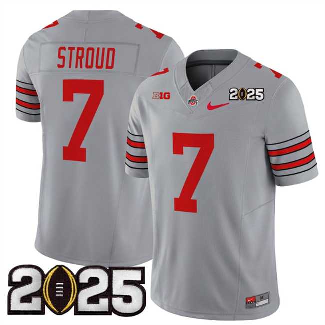 Mens Ohio State Buckeyes #7 C.J. Stroud Grey 2025 CFP Final Patch F.U.S.E. Vapor Limited Stitched Football Jersey